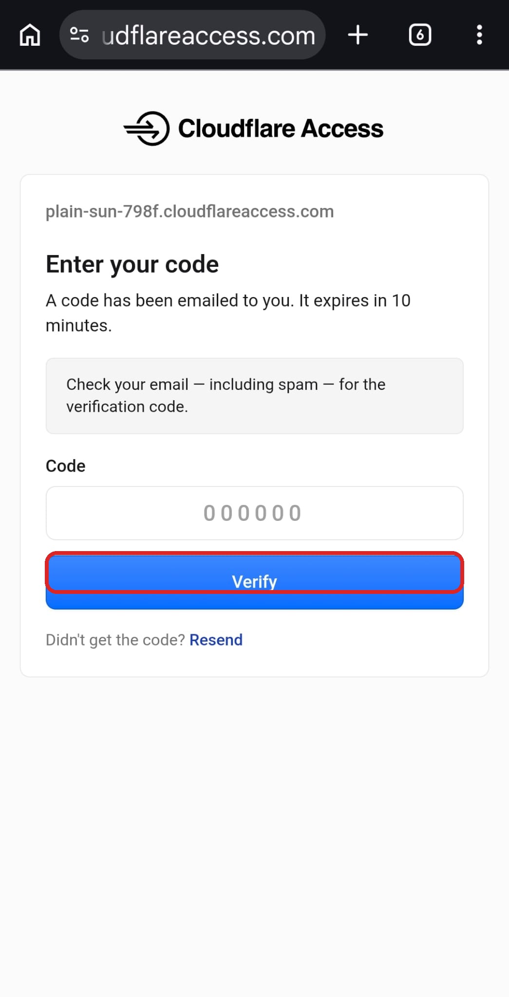 輸入驗證碼畫面，紅框圈住「Verify」